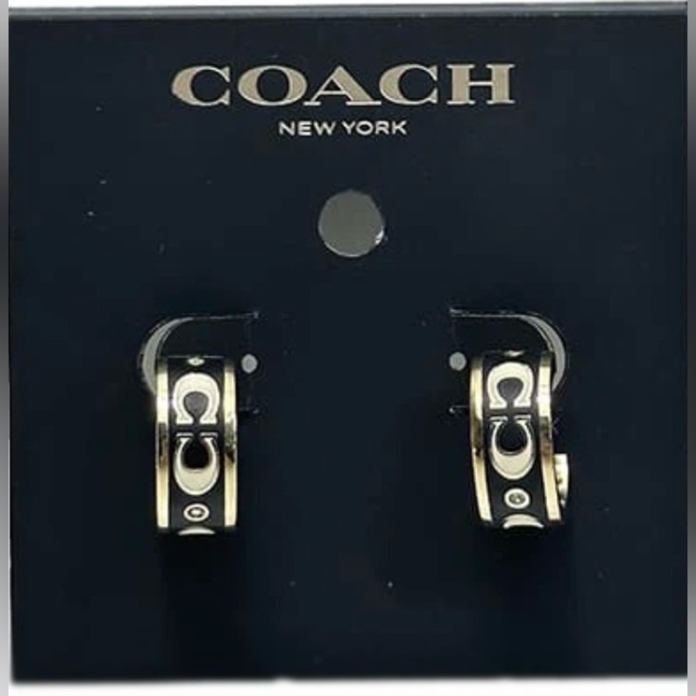 NWT Coach Signature Enamel Huggie Earrings MSRP $88 Gold
Black
